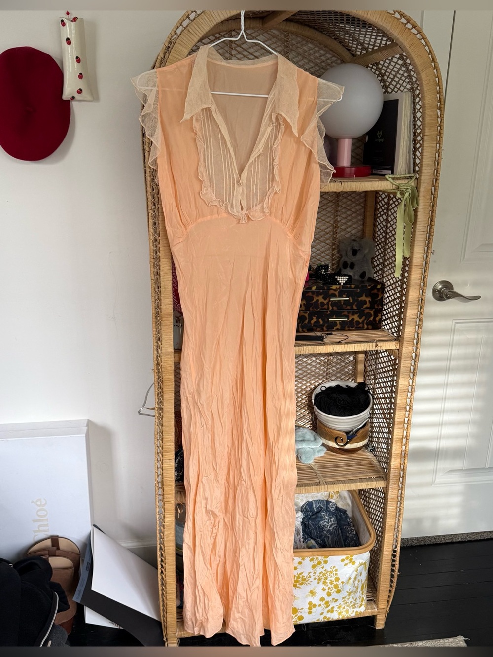 Vintage 1930s/40s peach silk bias cut lingerie gown dress